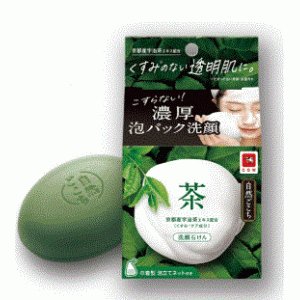 COW SHIZEN GOKOCHI Очищающее мыло для лица с экстрактом зеленого чая, гиалуроновой кислотой, коллагеном и скваланом, с сеточкой, 80 гр