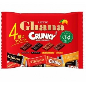 Lotte Ghana Crunky Шоколадное ассорти 4 вида, 34 шт 129 гр